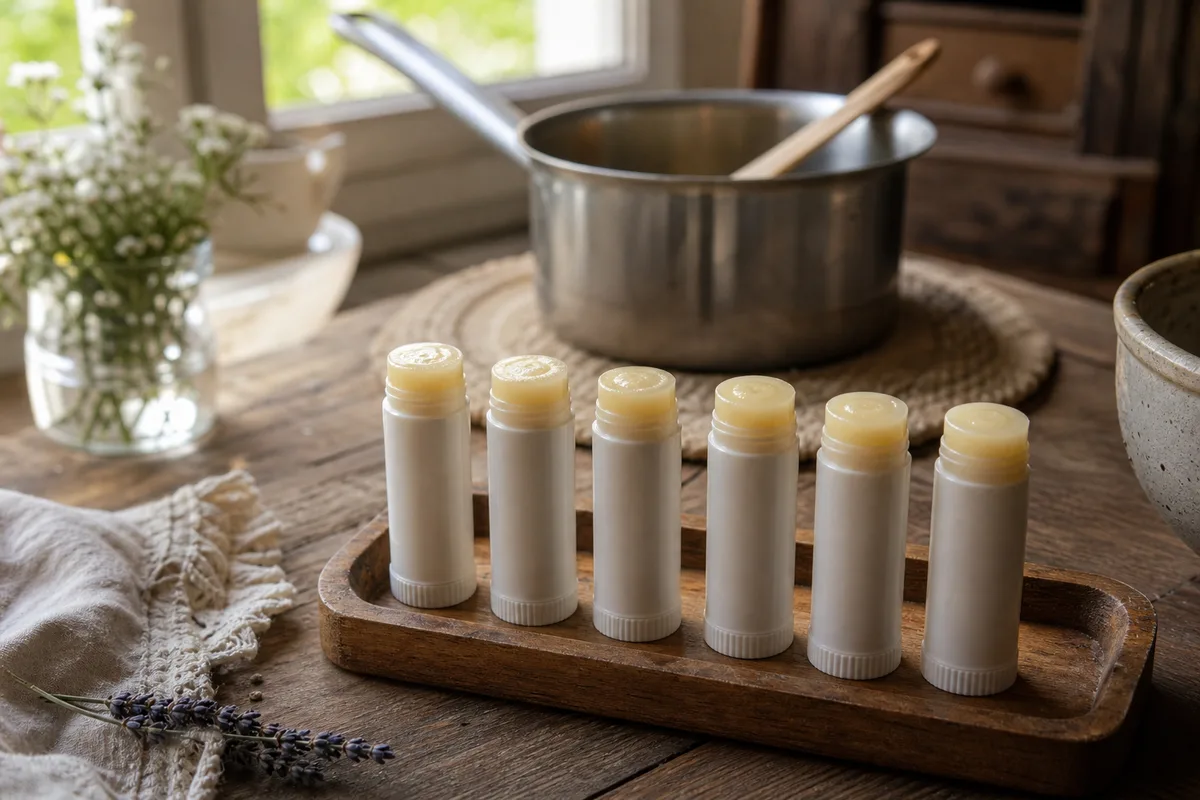 Tubes de baume à lèvres tout juste coulés qui refroidissent