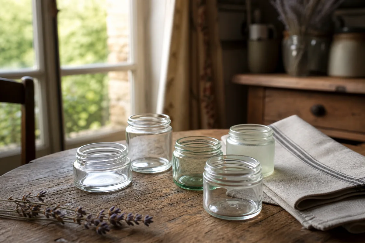 Petits pots recyclés prêts à accueillir un baume maison